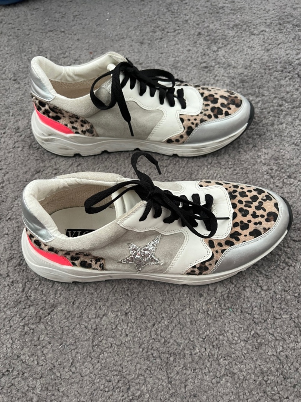 Vici Leopard Accent Sneakers in Silver, Black, Pink & Tan
